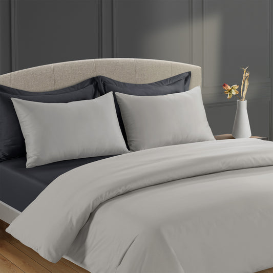 300 Thread Count Peaceful Empress - Oyster Mushroom with Graphite Grey Bedding Set