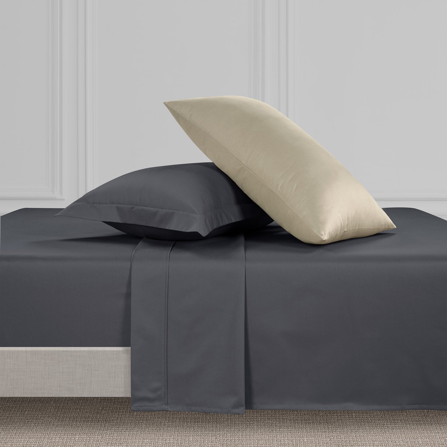 800 Thread Count Grand Splendour LUXE Sheet Set - Oatmeal with Graphite Grey Bedding