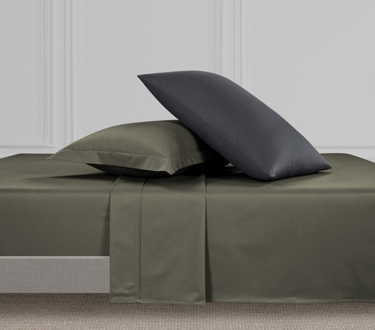 800 Thread Count Grand Splendour LUXE Sheet Set - Graphite Grey with Sage Green Bedding