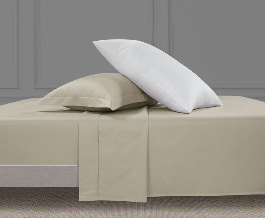 300 Thread Count Peaceful Empress Sheet Set - White with Oatmeal Bedding