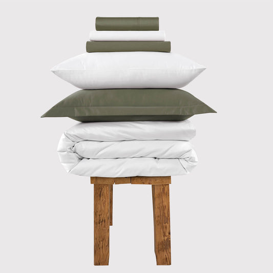 300 Thread Count Peaceful Empress - White with Sage Green Set
